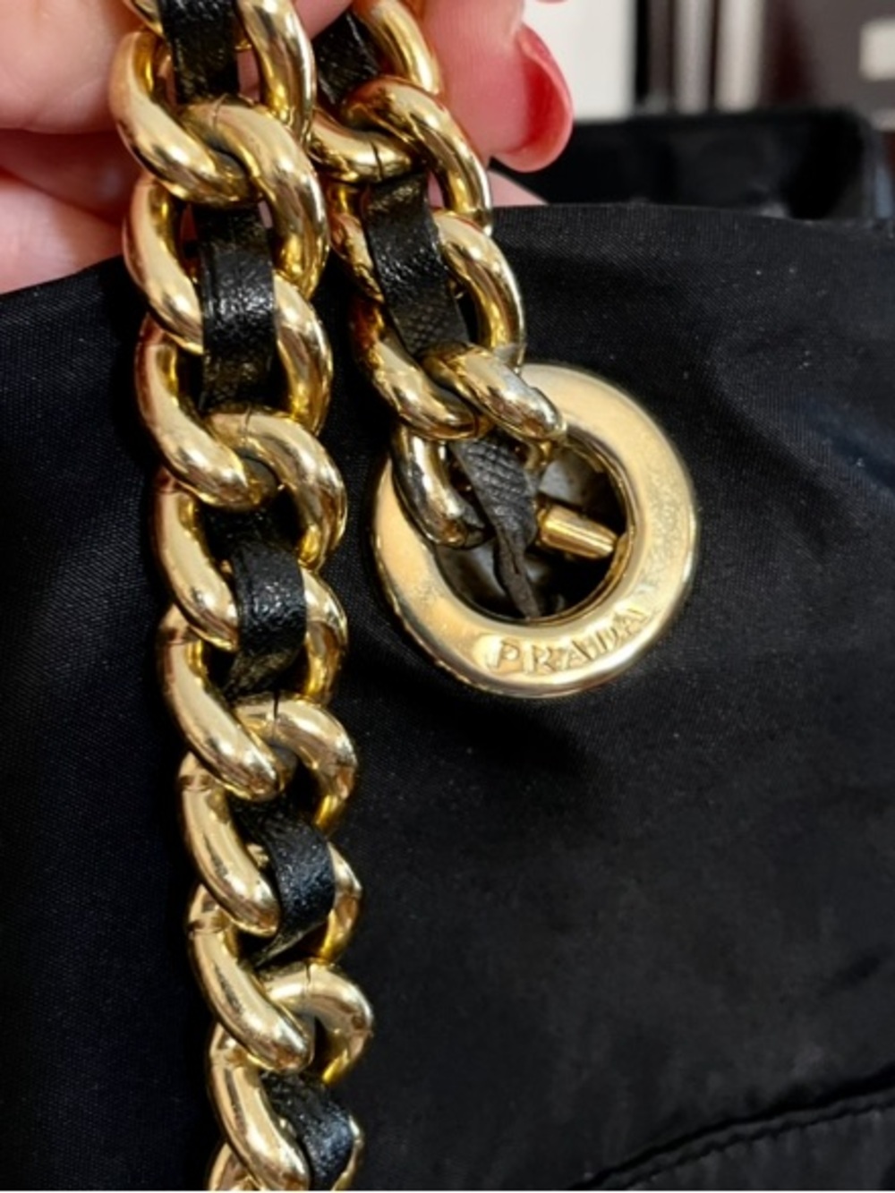 Prada Black Quilted Nylon Shoulder Bag with Gold Chain Handles. 🌟Open to Offers - Picture 5 of 14